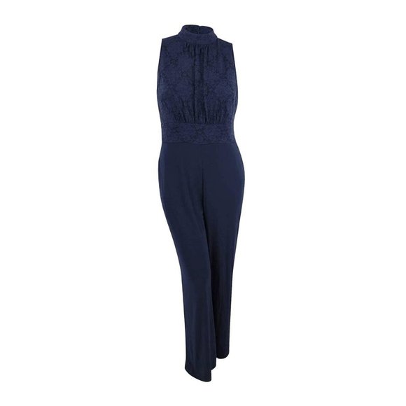 Lauren Ralph Lauren Women's Floral Mock-Neck Jumpsuit Blue Size 16 OO713AFA